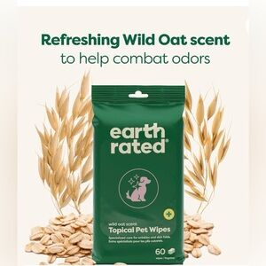 Earth Rated Topical Pet Wipes - Green wild oat scent 60 wipes New sealed